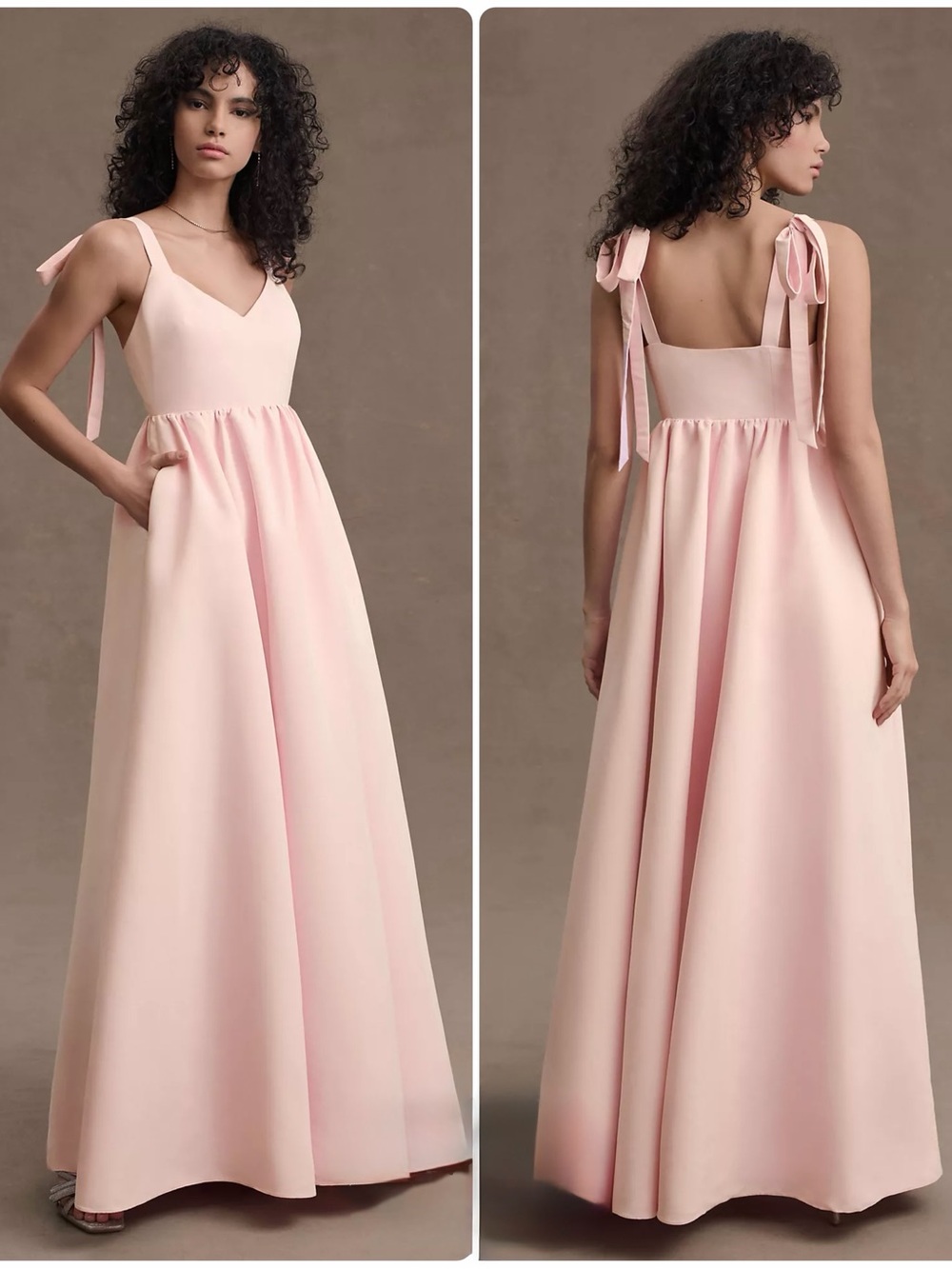 NWT Anthropologie Sachin & Babi Elanor Shoulder-Tie V-Neck Taffeta A-Line Gown